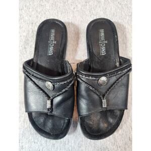 Minnetonka Black Leather Slip-On Sandals | Boho Western Slide Sandals | Size 6